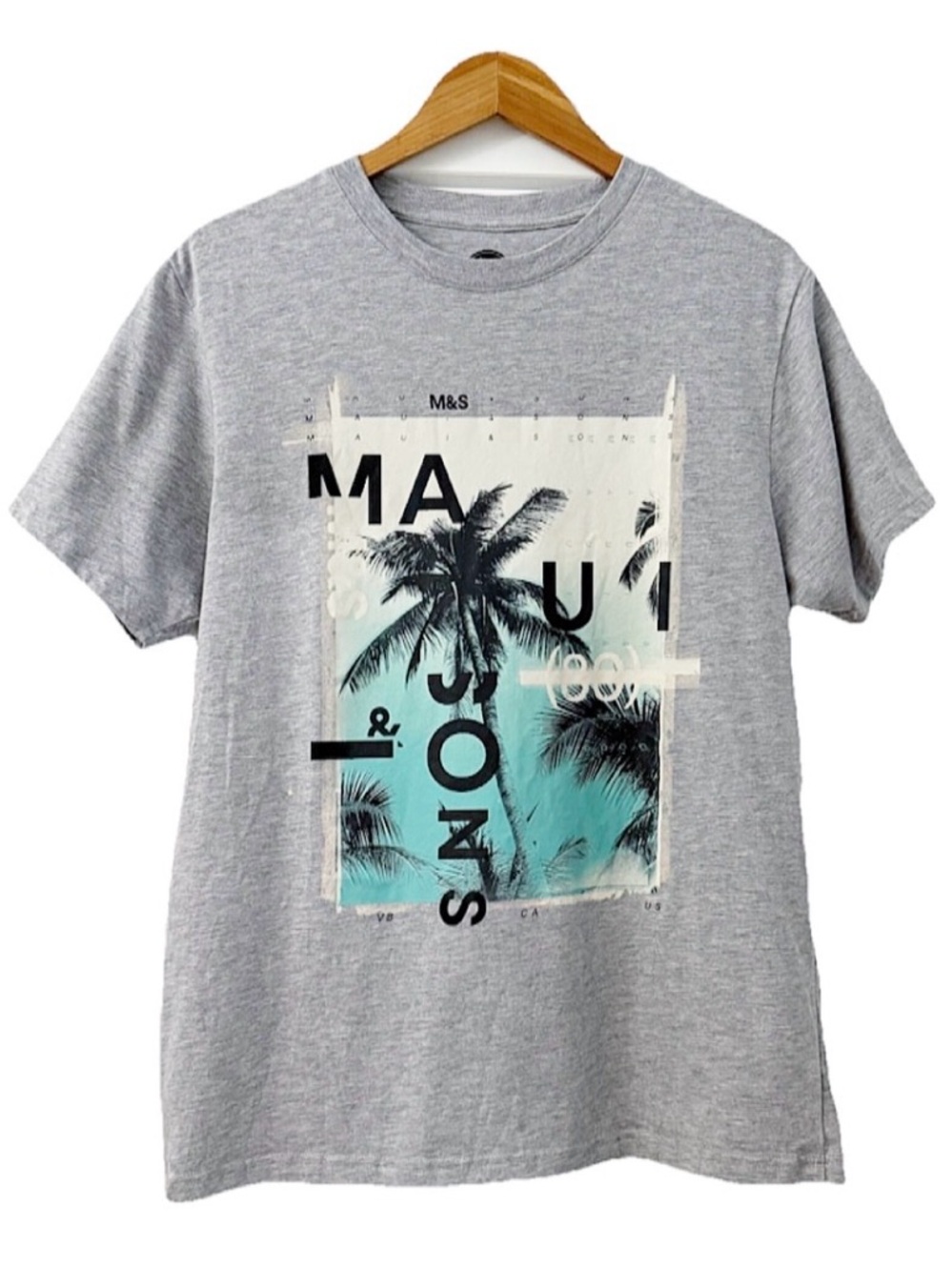 Maui and Sons Graphic Tee Palm Tree Gray Size Large Excellent